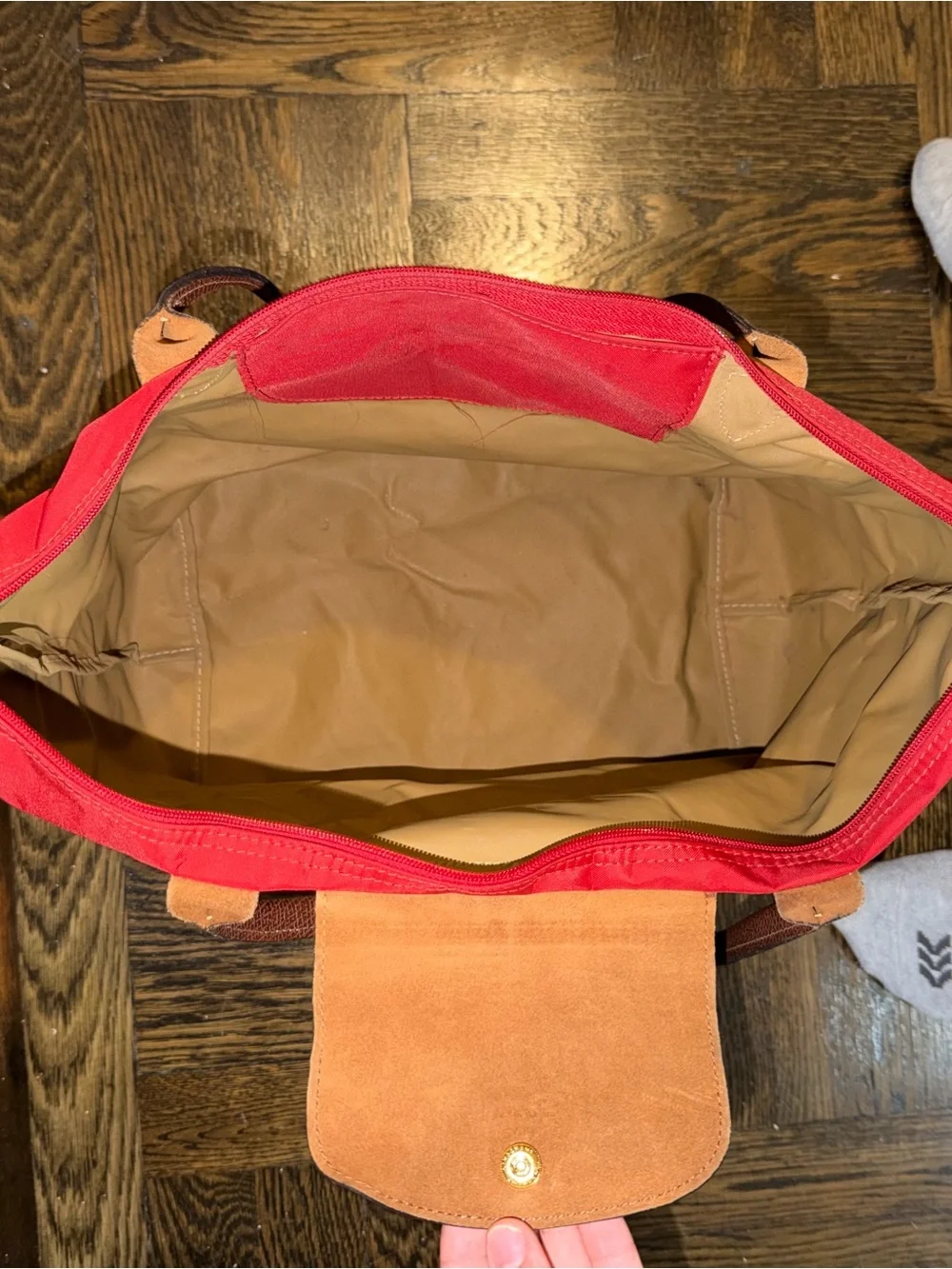 Longchamp Coral Tote with Brown Leather Trim